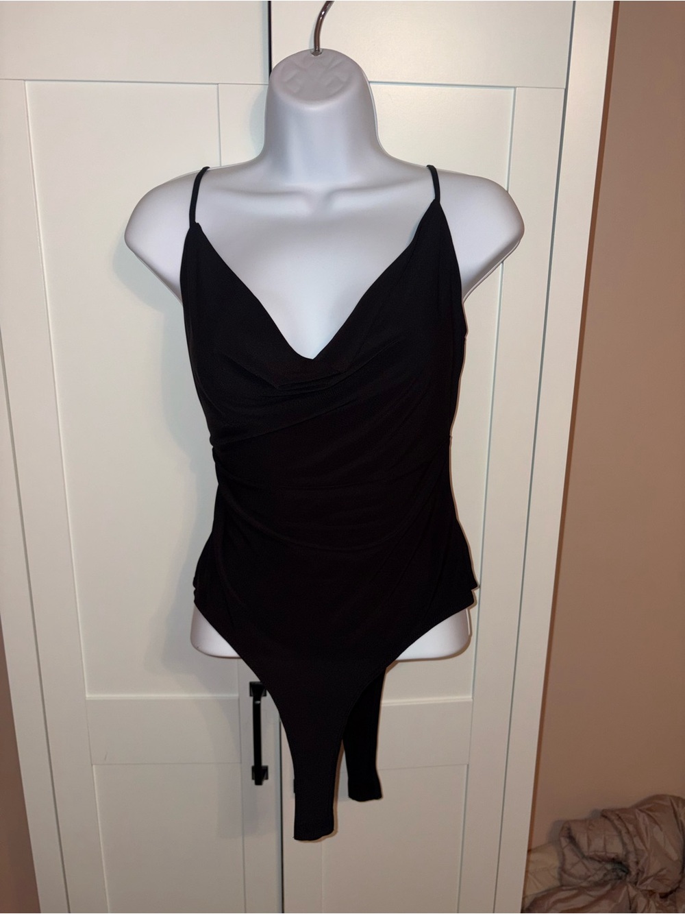 Black Draped Cowl Neck Bodysuit - Women
